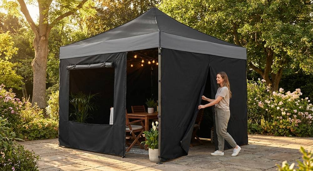 Gazebo Sidewall Kit 3x3m Black Polyester PU for Outdoor Events - view 3