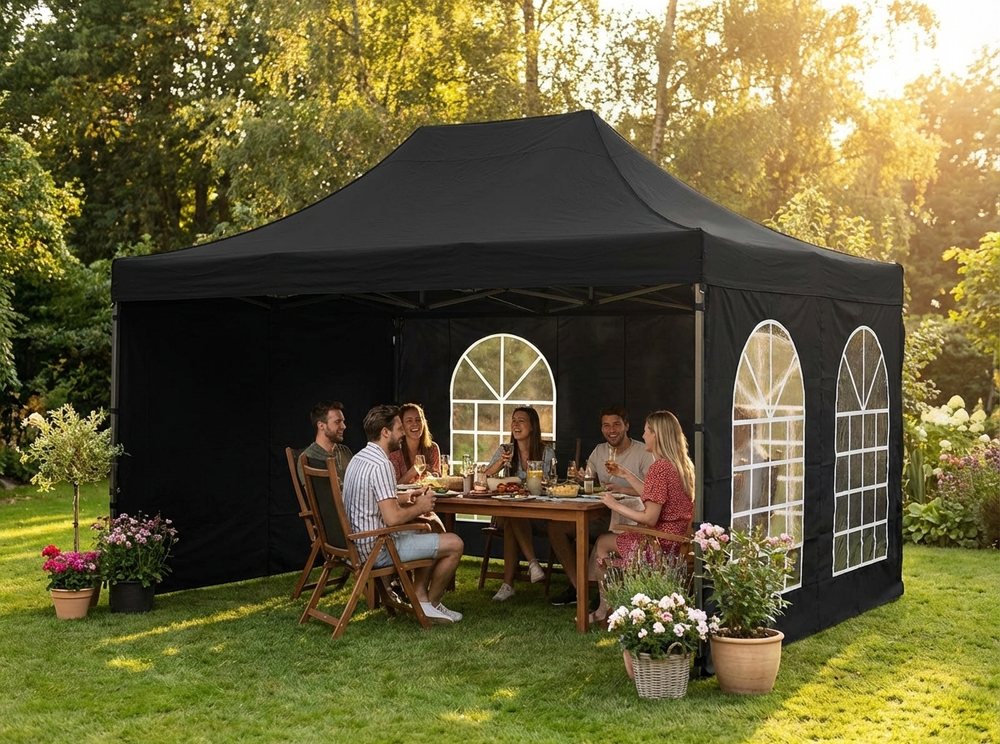 Black pop-up gazebo with steel frame for outdoor events - view 3
