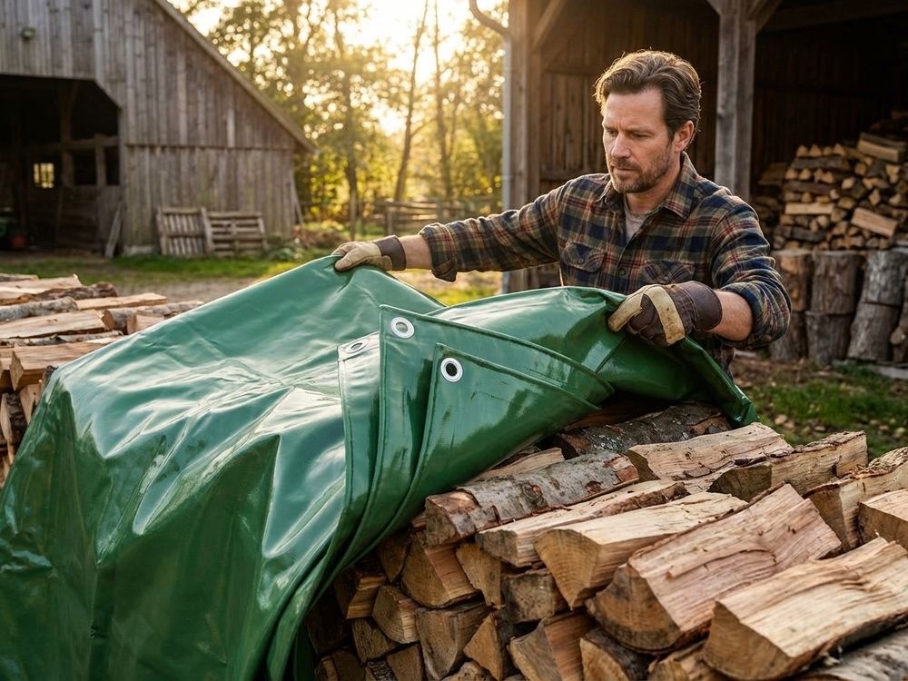 Green PVC tarpaulin 8x10 m, flame retardant for outdoor use - product detail