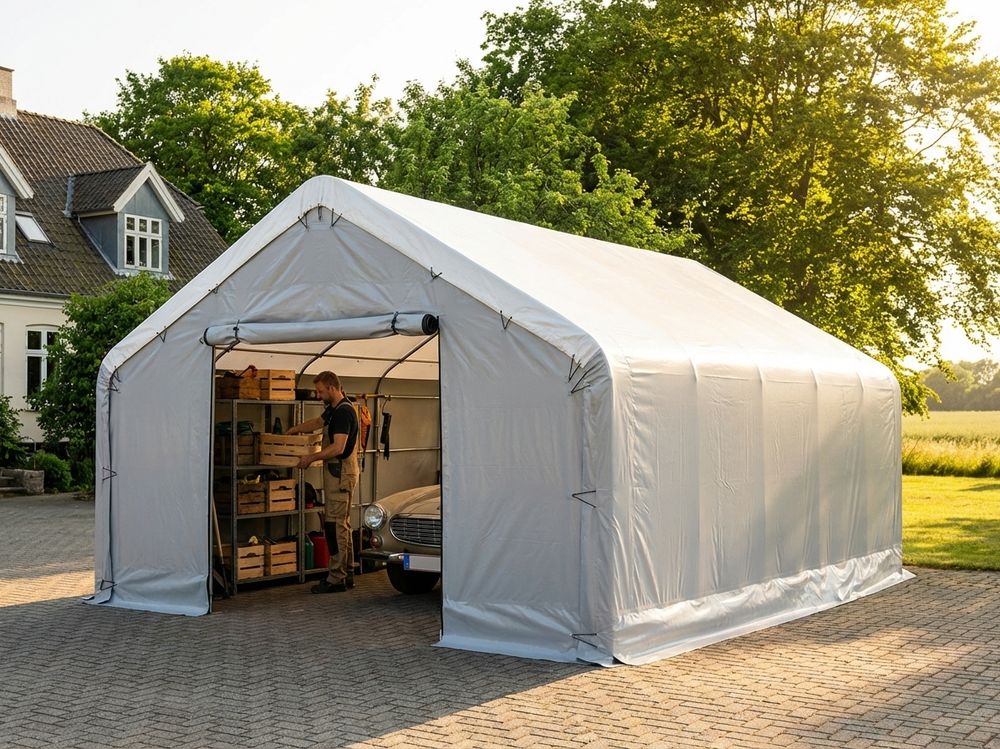 Storage Shelter 8x9x3x5 m in White/Grey, PVC and steel construction - view 3