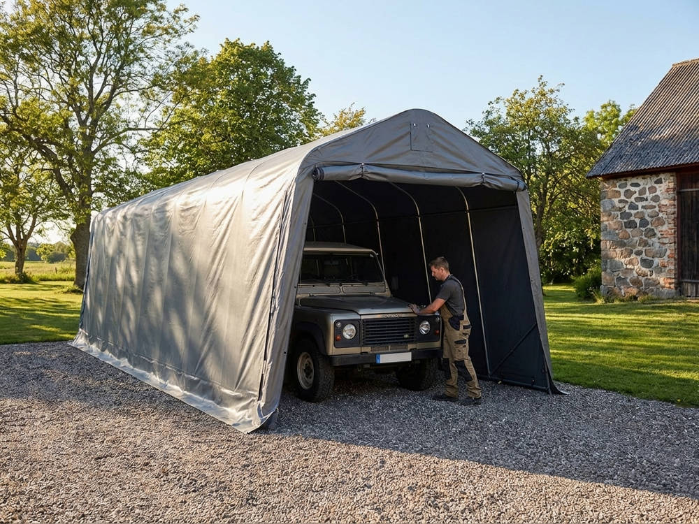 Portable garage with durable PVC and steel frame, grey colour - product detail