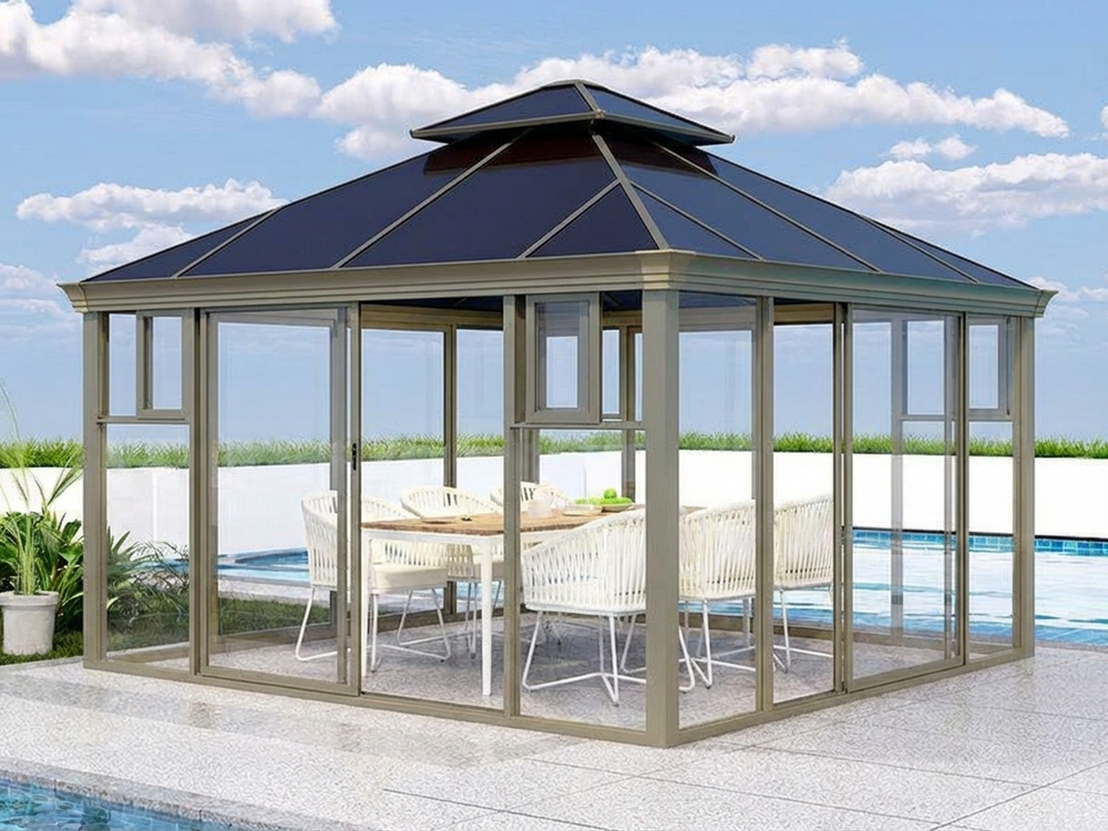 Polycarbonate Gazebo with Aluminium Frame in Brass - product detail