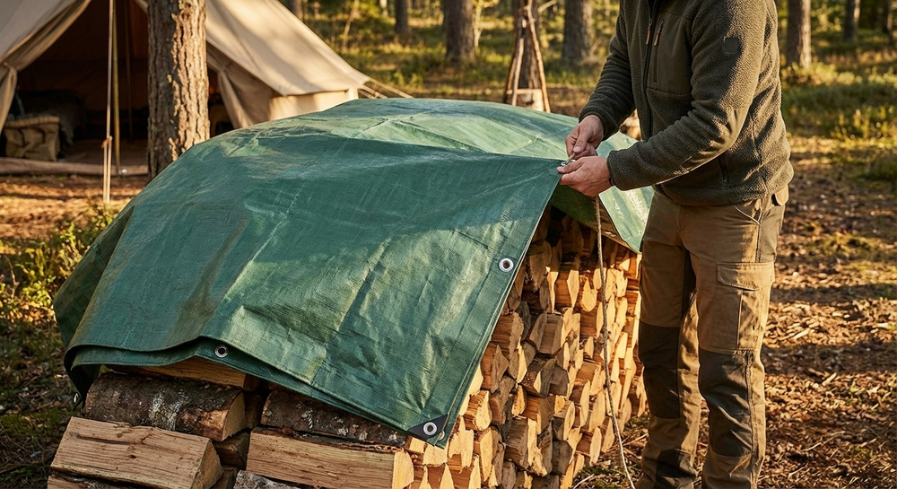 Green PVC tarpaulin, flame retardant, 6x14 m size