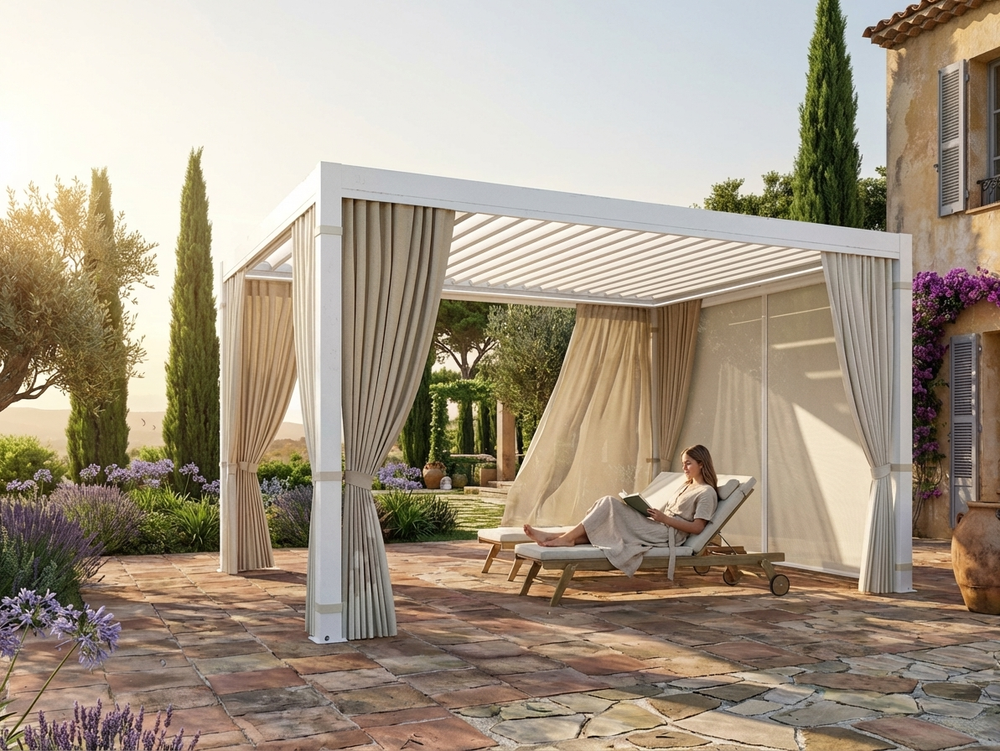 Beige mosquito net sidewalls for 3x4m pergola - view 3