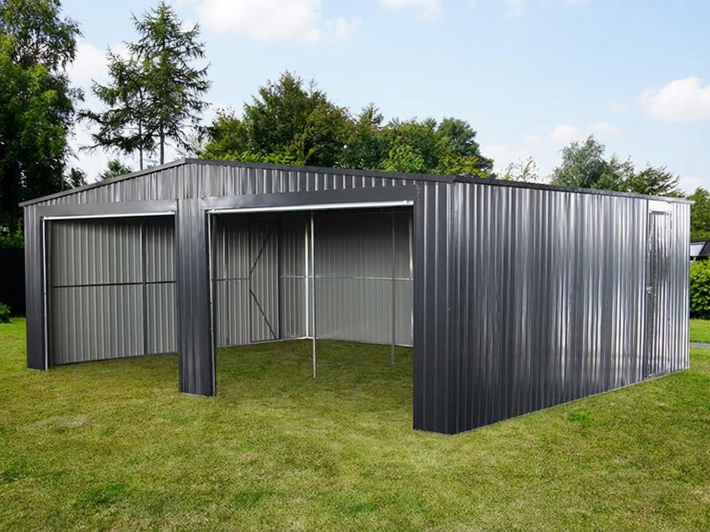 Metal garage in anthracite made from galvanised steel - product detail