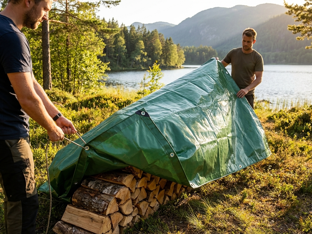 Green PVC tarpaulin 6x14m outdoor cover - view 3