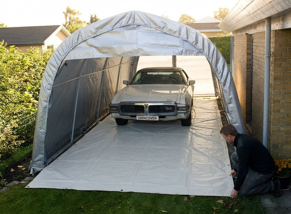 Grey PVC tarpaulin ground cover - product detail