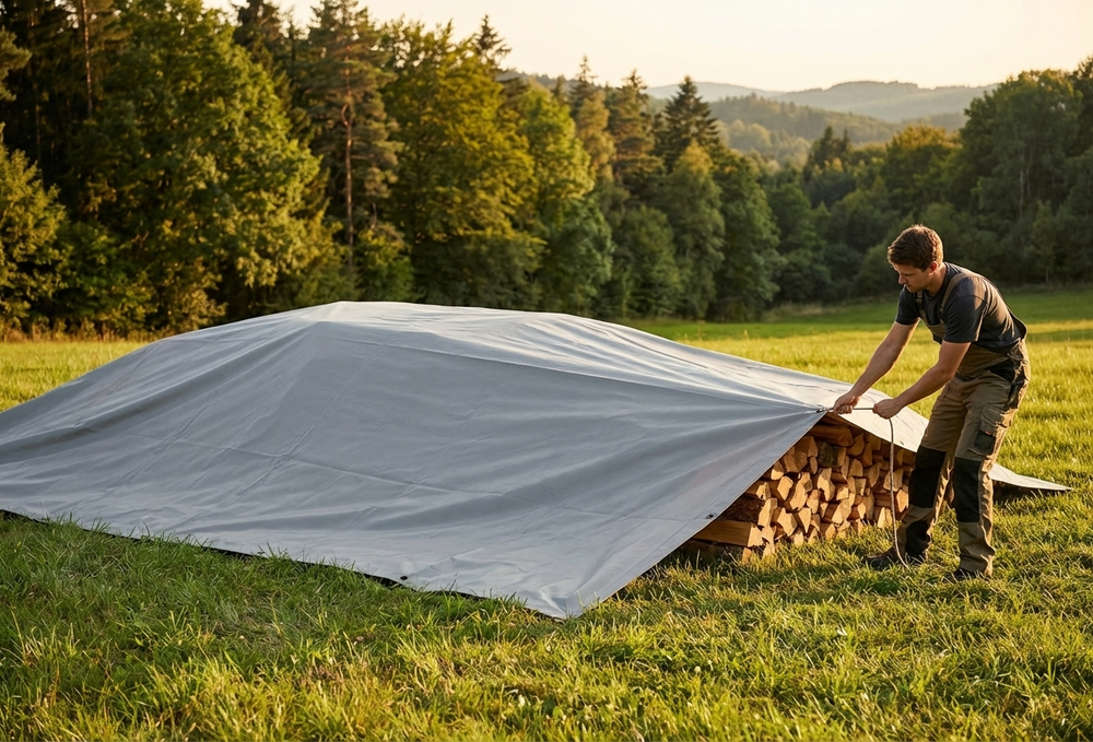Durable PVC tarpaulin, grey, 3.7x8.6 m for ground cover - view 3