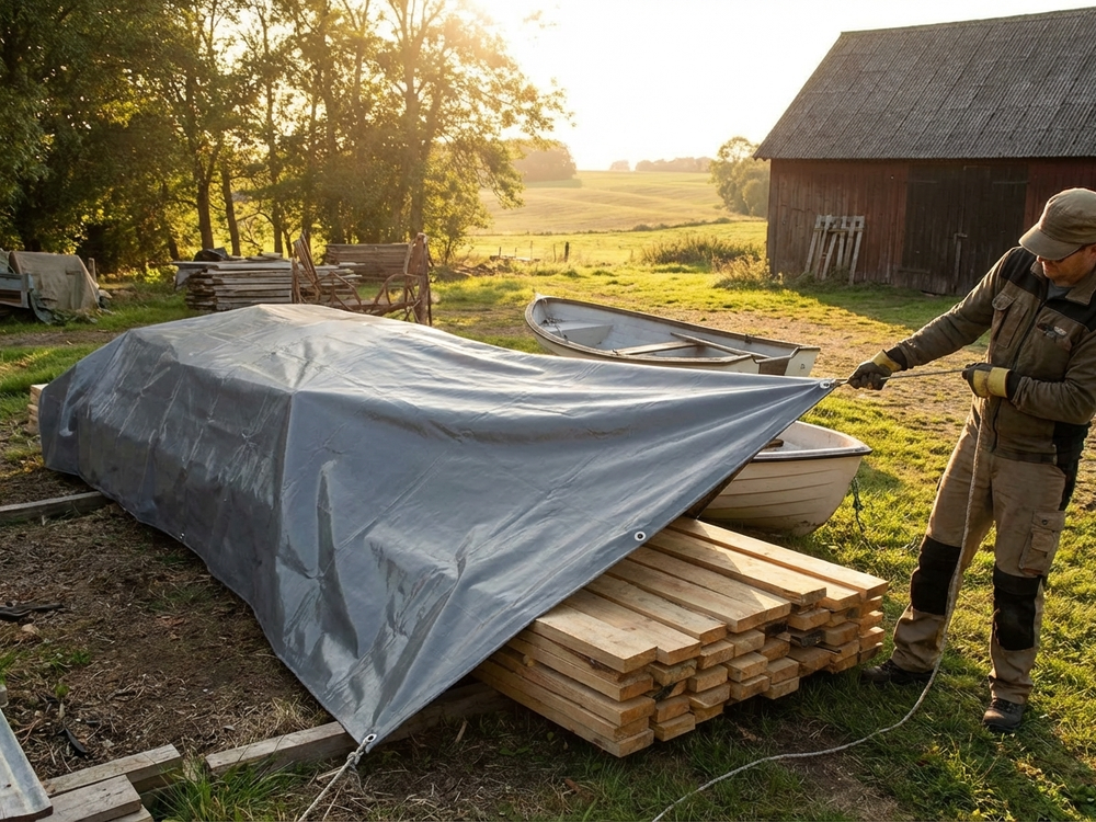 Grey PVC Tarpaulin 6x10 m for Outdoor Use