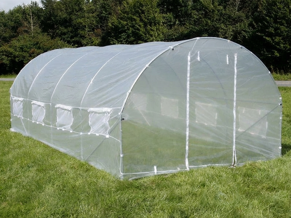Transparent polytunnel greenhouse 4x8x2 m with galvanised steel frame