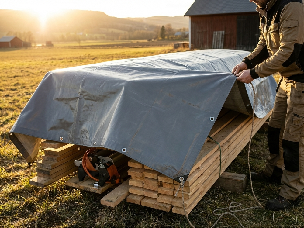 Heavy duty grey PVC tarpaulin for outdoor use - view 3