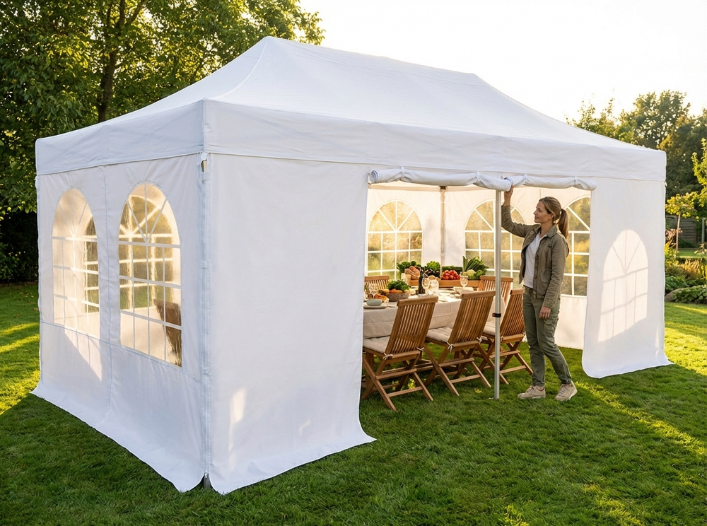 White pop up gazebo sidewall 4x6m for outdoor use