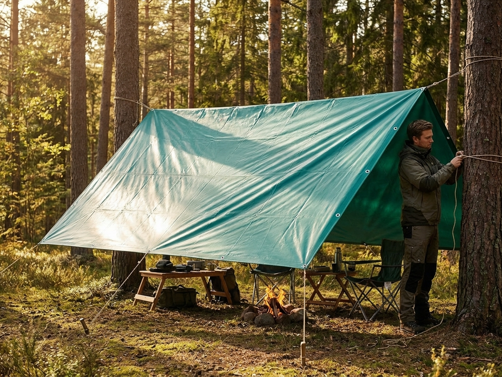 Green PVC tarpaulin 5x6 m for outdoor covering