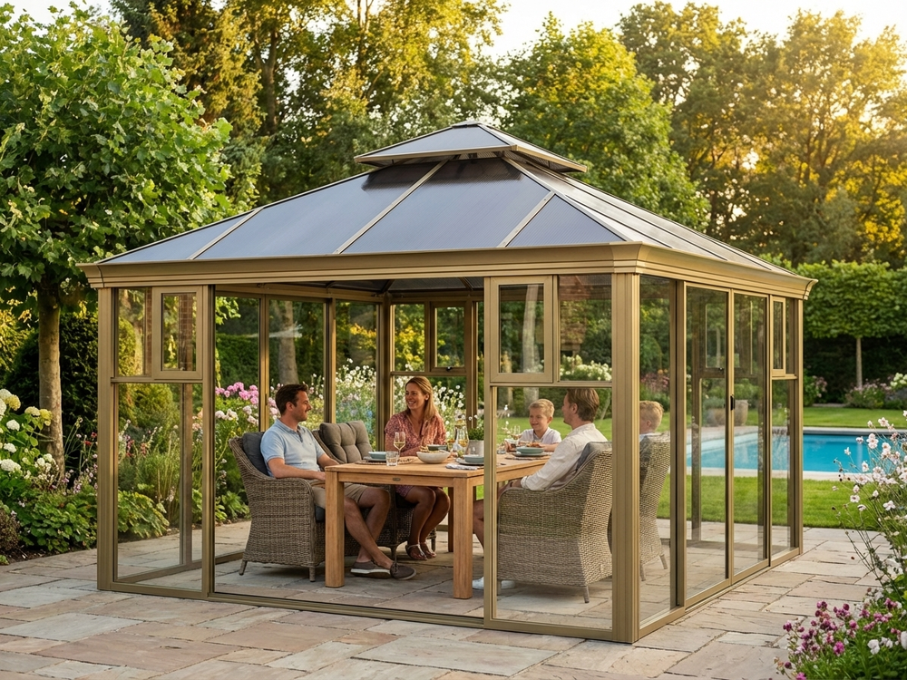 Polycarbonate Gazebo with Aluminium Frame in Brass - view 3