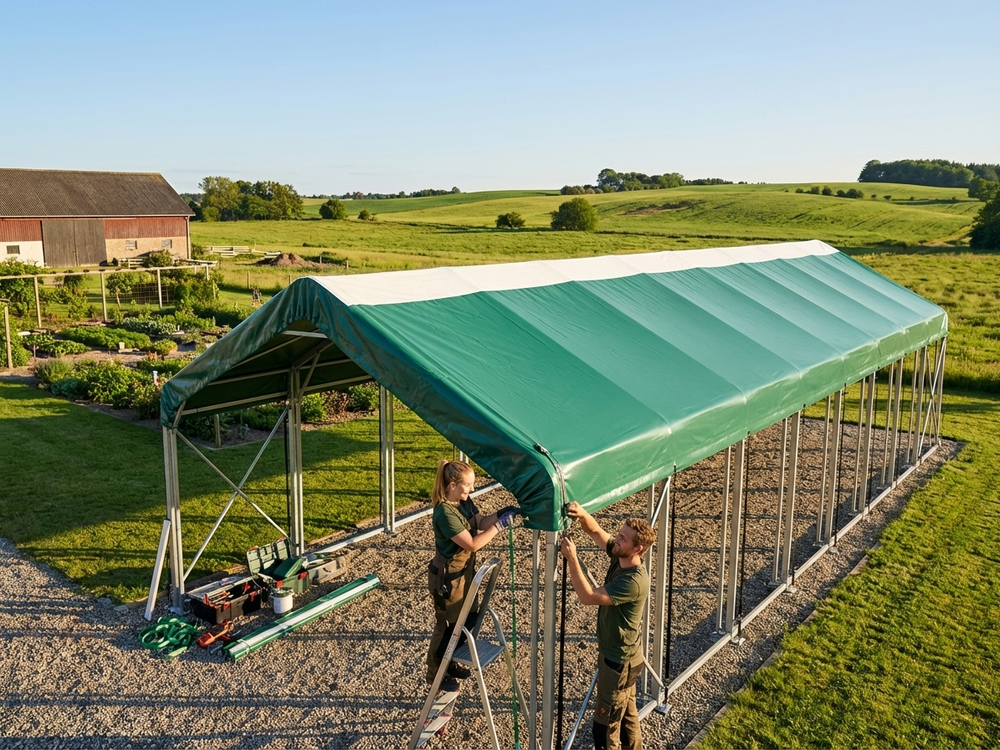 PVC roof cover for storage shelter in 6x18 m green - view 3