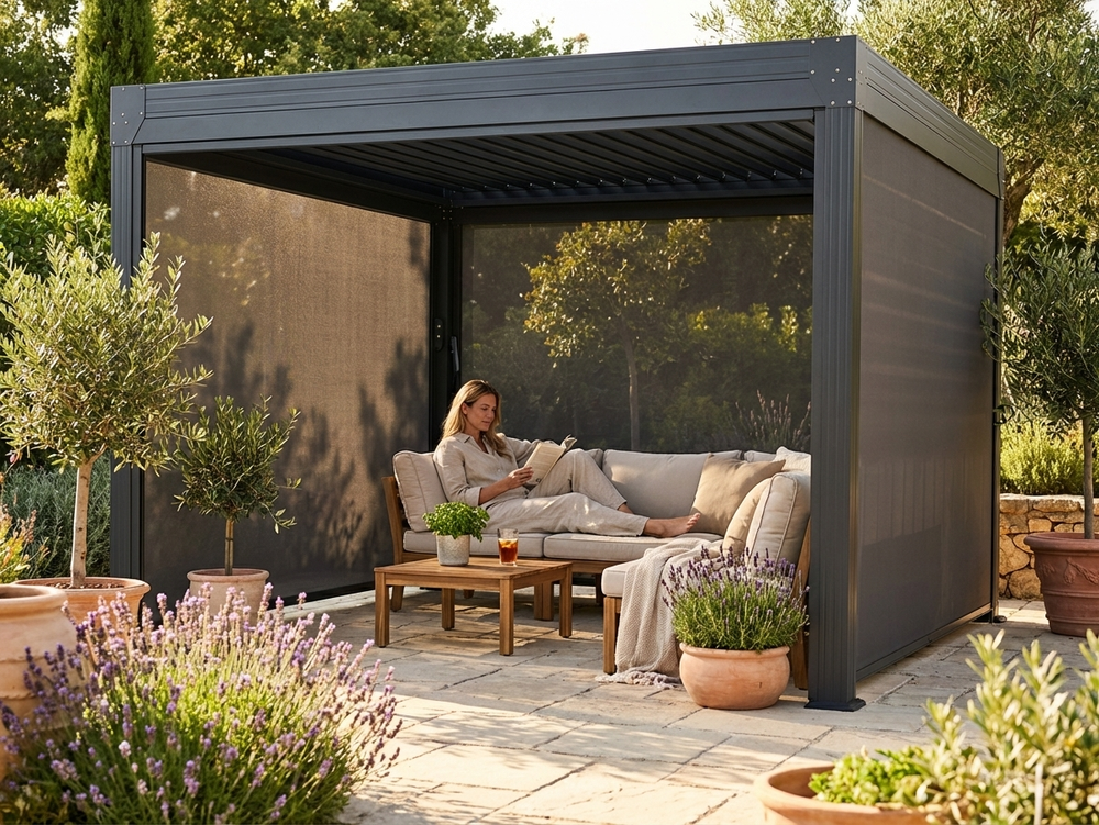 Dark Grey Pergola Sidewall Screen for Outdoor Use - product detail