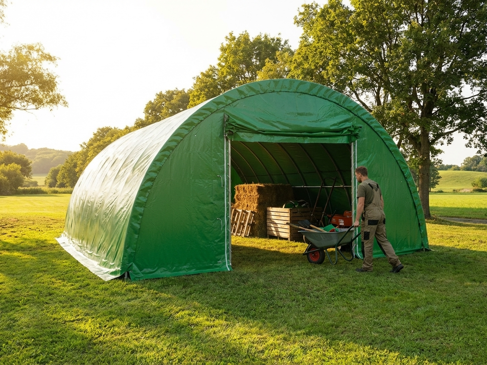 Arched Storage Tent in Green PVC for Outdoor Use - view 3