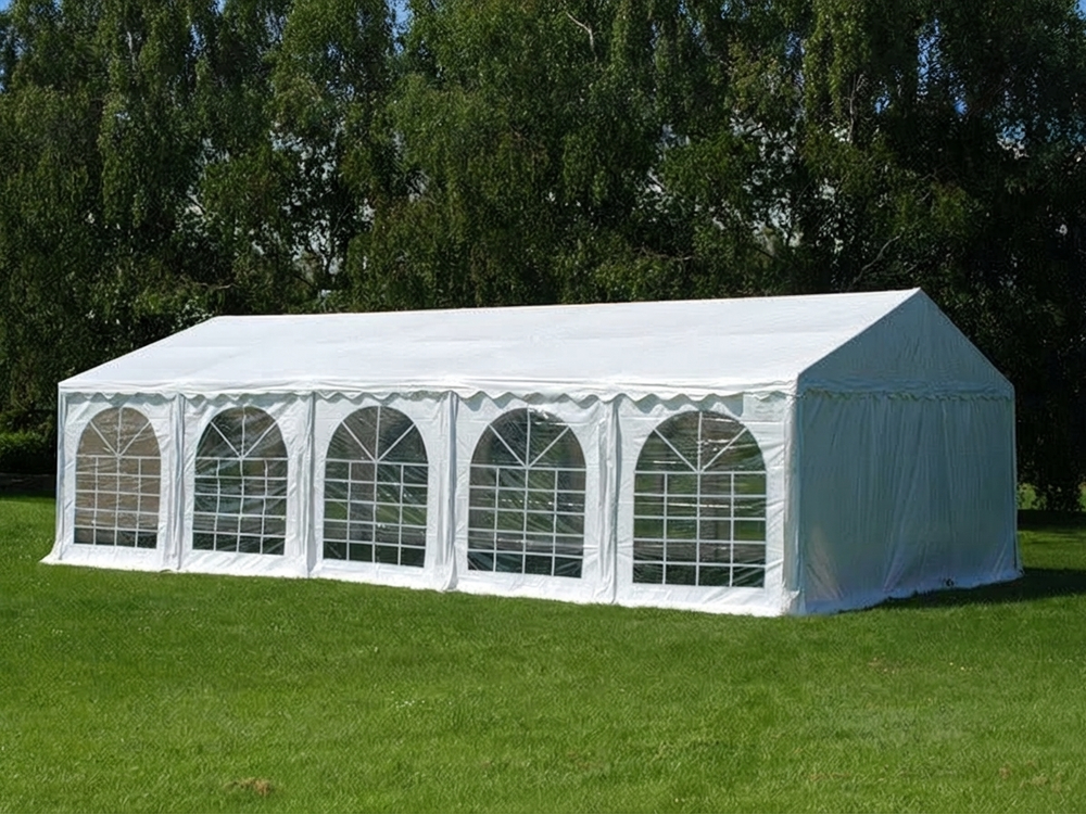 White marquee tent for outdoor events, 5x10 m size