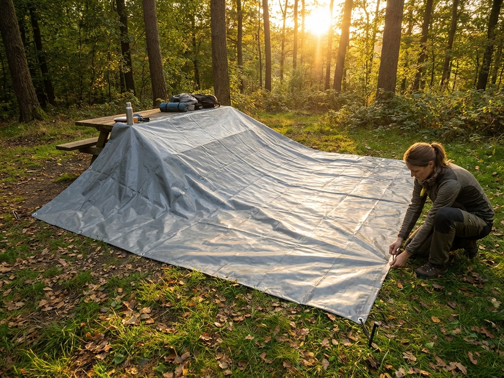 Grey PVC tarpaulin 10x12 m, flame retardant - product detail