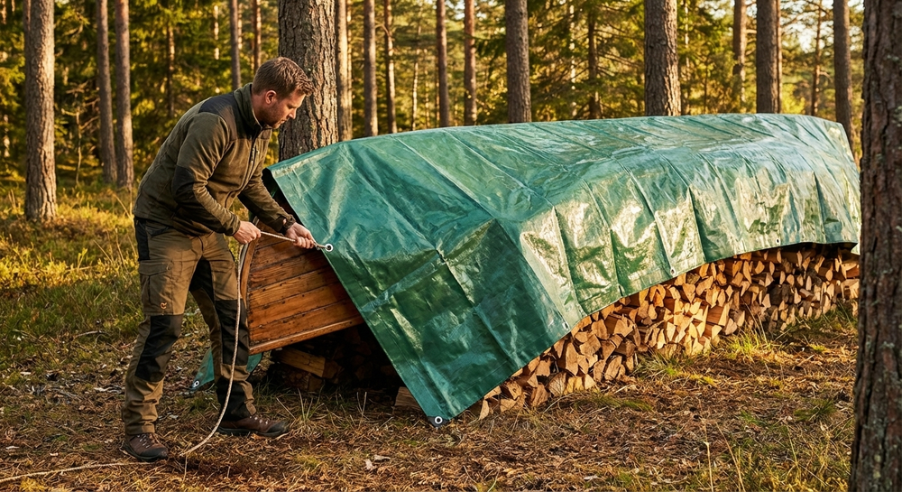 Green PVC tarpaulin, 6x12 m, flame retardant for outdoor use - product detail