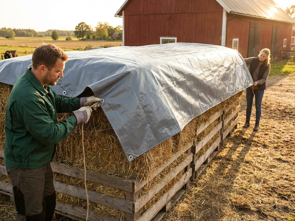 PVC tarpaulin 8x14 m in grey for outdoor use
