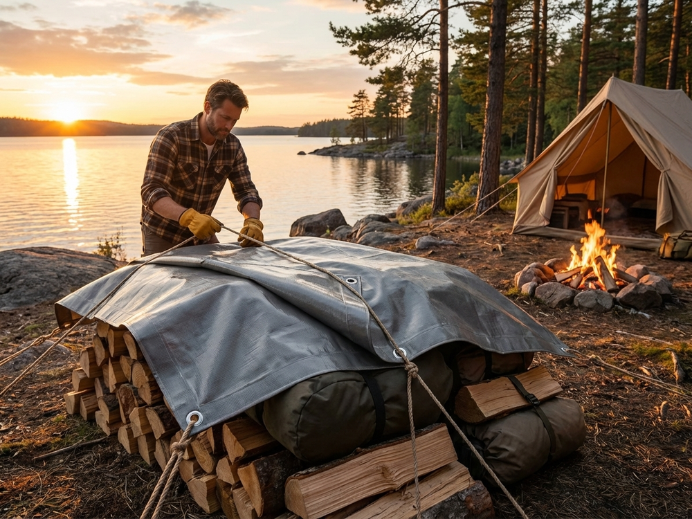 Grey PVC Tarpaulin 4x6 metres waterproof and UV-resistant - view 3