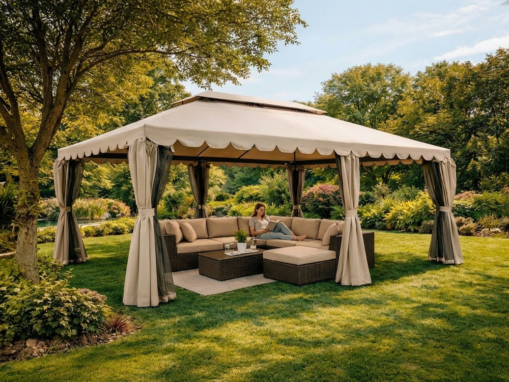 Dark beige gazebo 3x6 m with steel frame for outdoor events