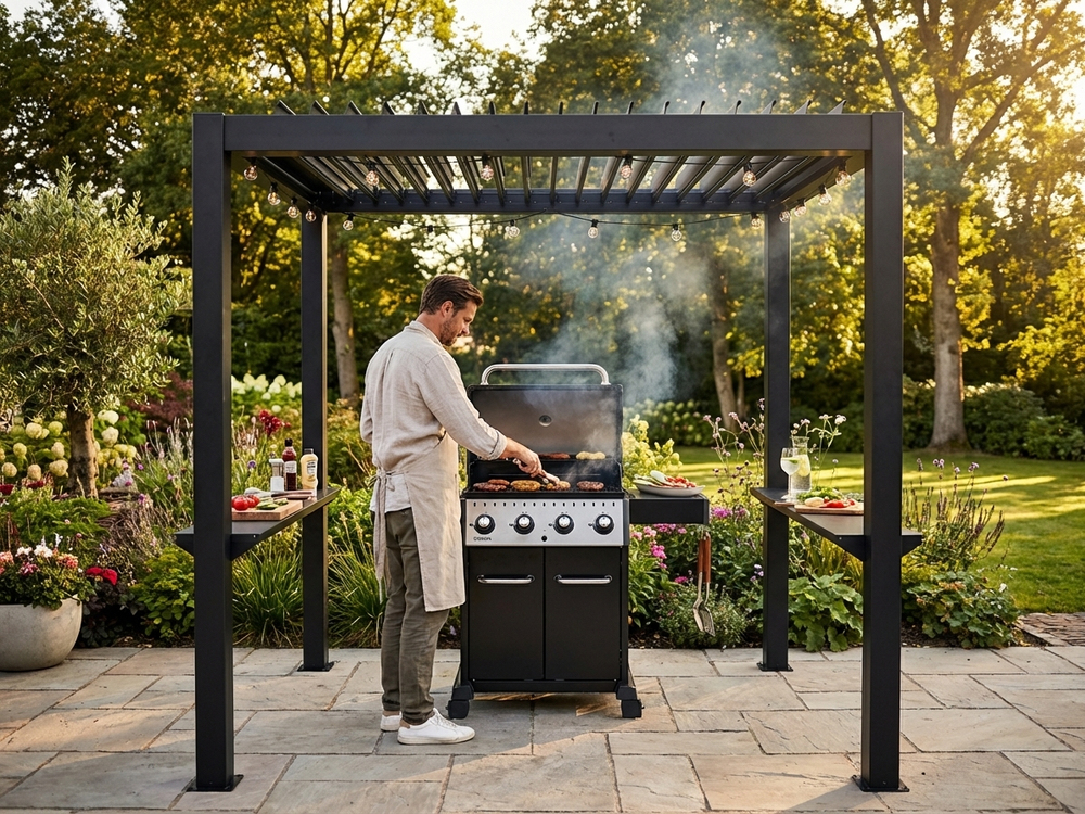 Aluminium BBQ Pergola in Black for Outdoor Use