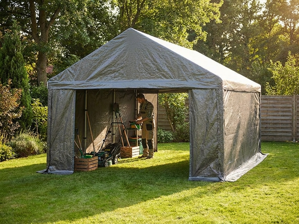 Grey storage tent 3x6 m, polyethylene and steel, outdoor use - product detail