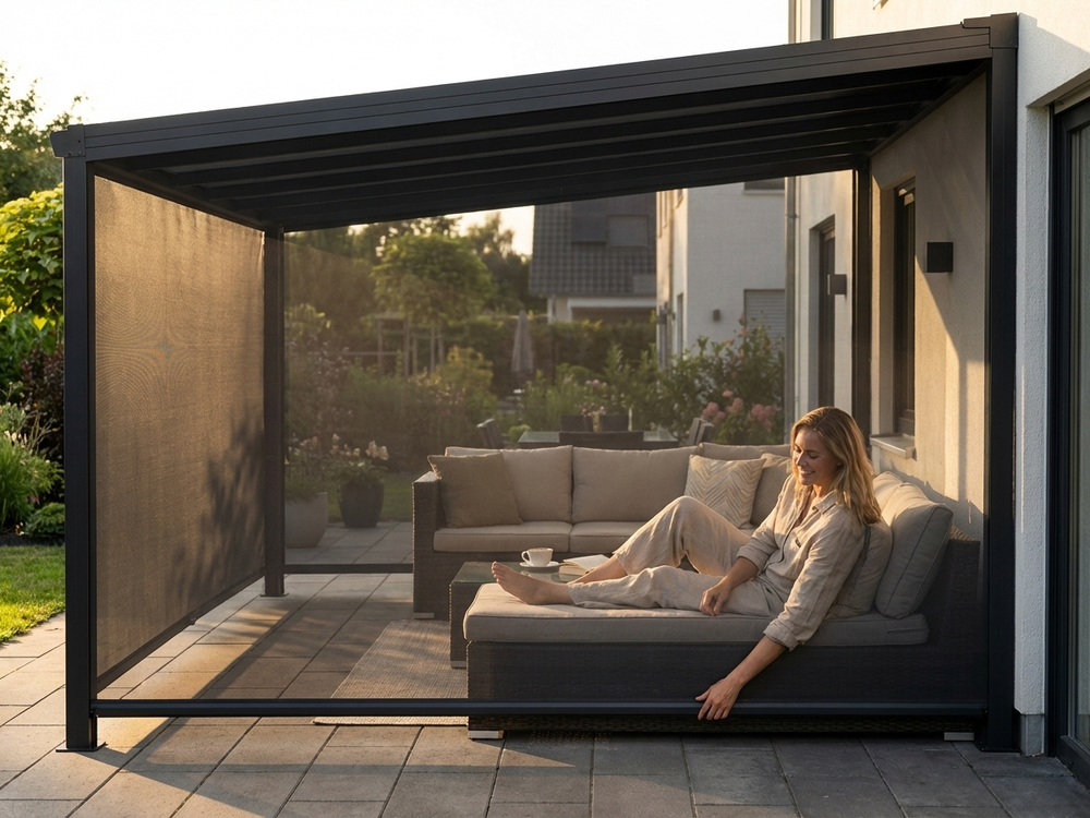 Patio sidewall screen in dark grey, offering UV protection - view 3
