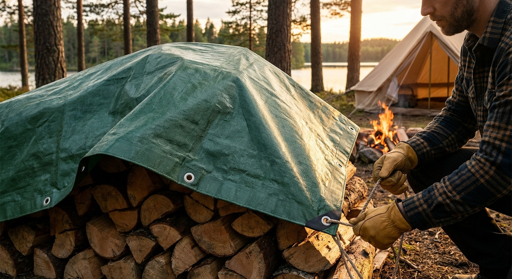 Green PVC tarpaulin 8x10 metres for outdoor use