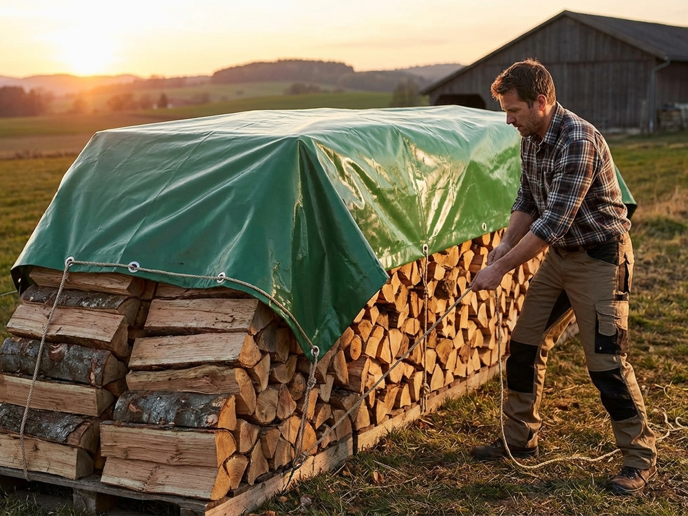 Green PVC Tarpaulin 6x12 m, Flame Retardant - product detail