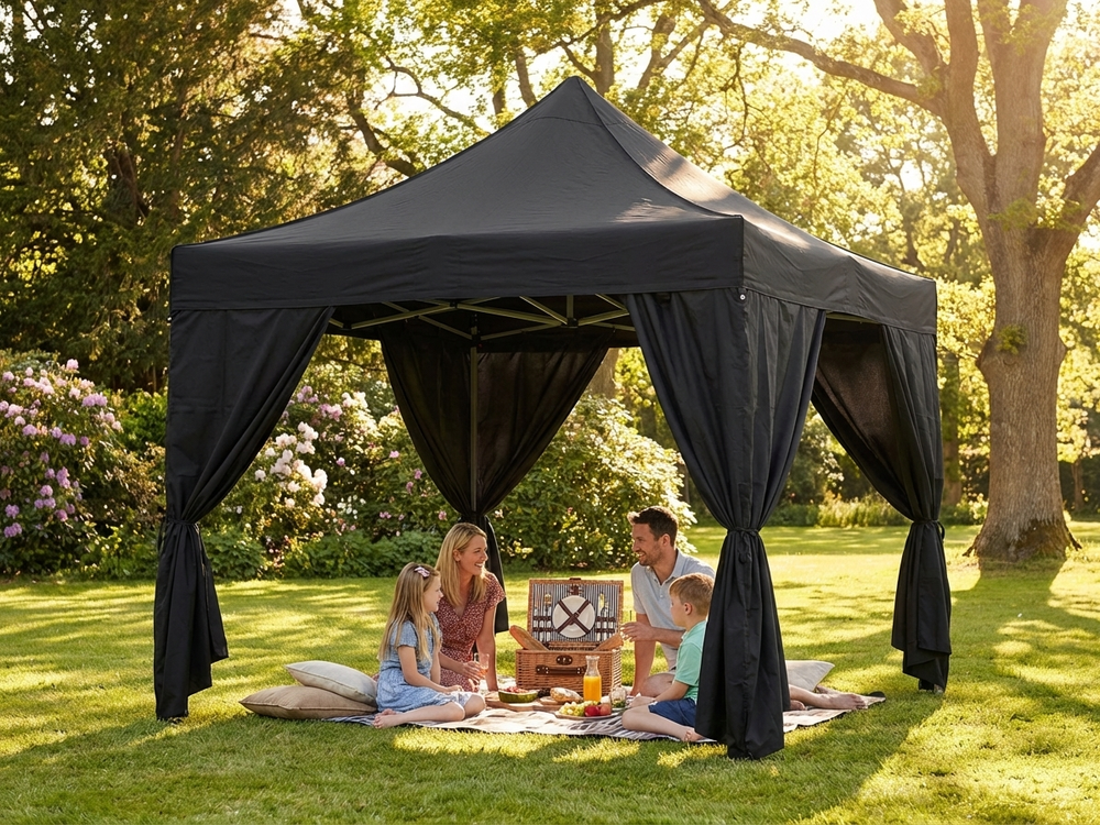 Black pop-up gazebo 3x3 m with steel frame for outdoor events - view 3