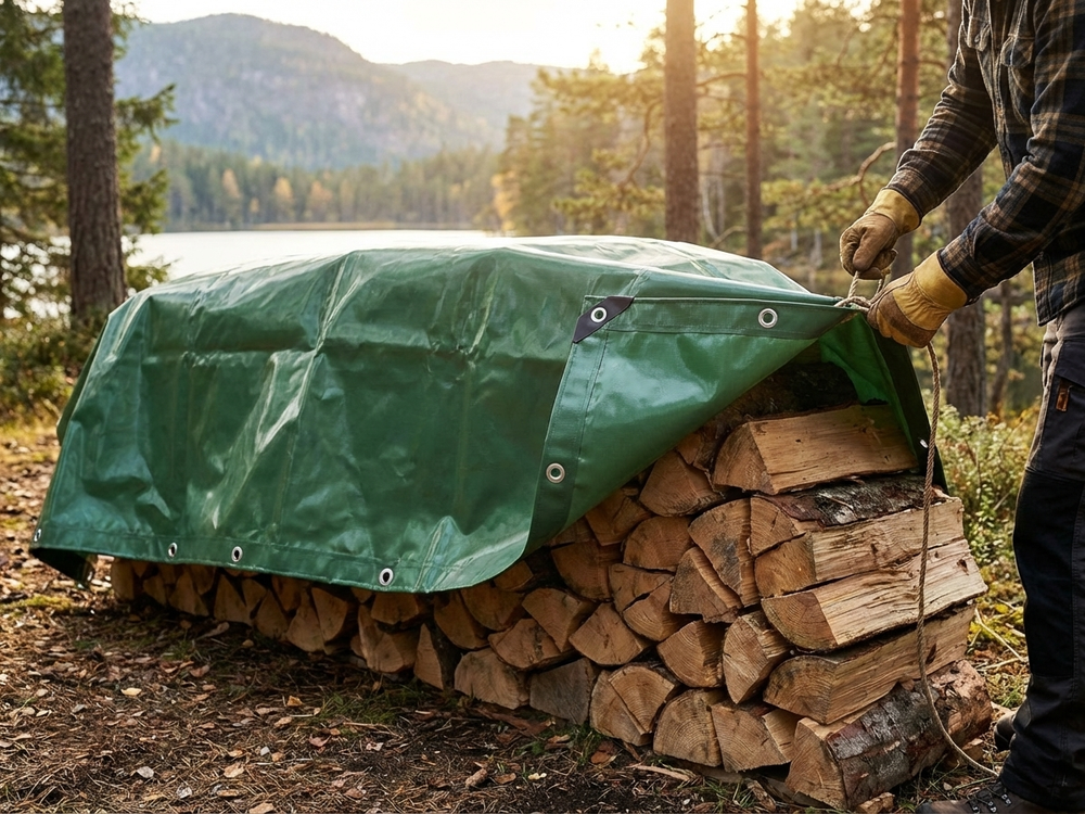 Green PVC tarpaulin 5x7 m for outdoor and industrial use - product detail