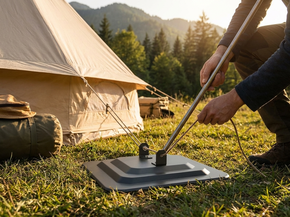 Grey steel foot base for indoor and outdoor use