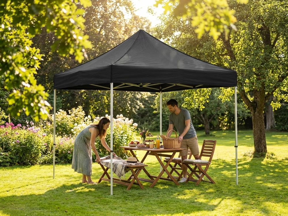 Pop up gazebo 2x2 m black with steel frame and polyester roof for outdoor use - view 3