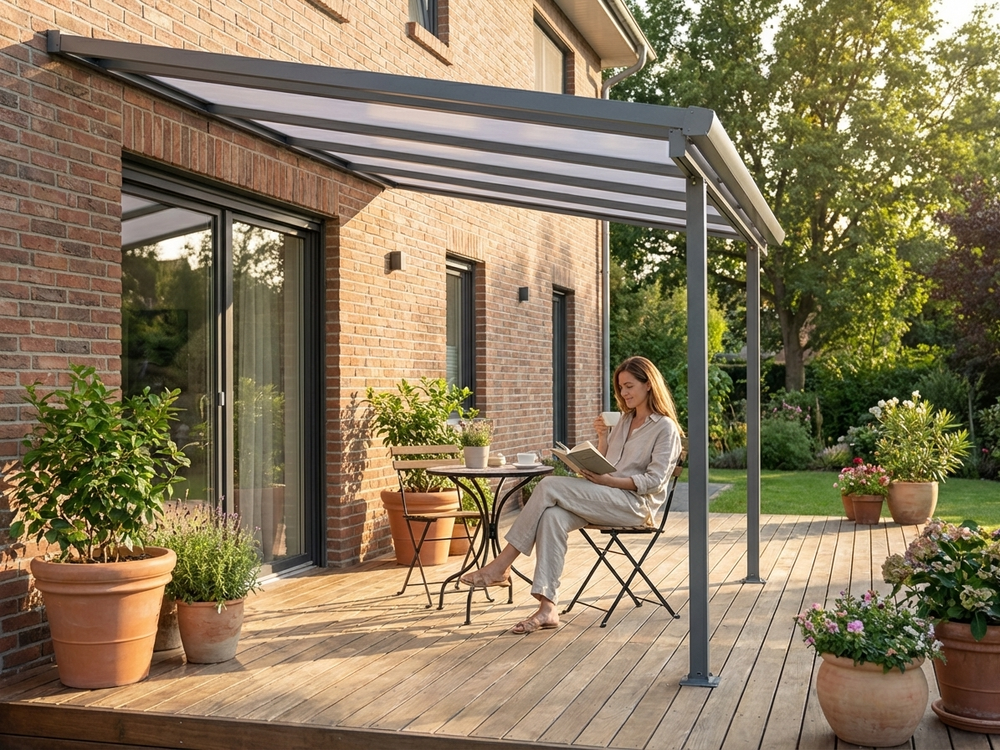 Grey Patio Cover with Aluminium Frame for Outdoor Use - view 3