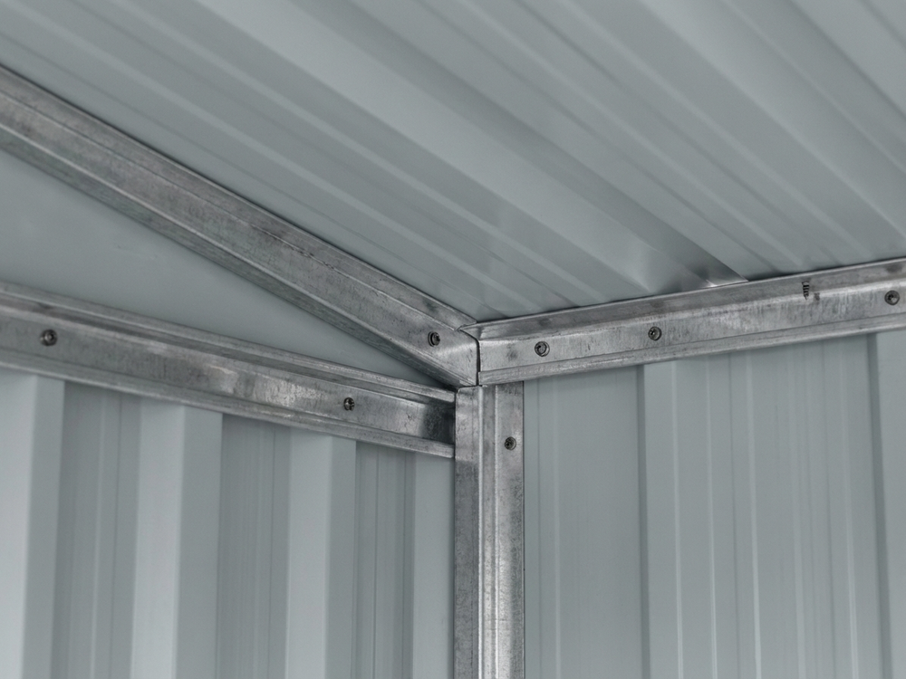 Wood storage shed in anthracite, galvanised steel
