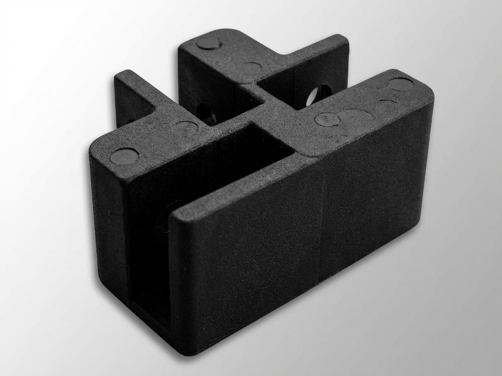 Black 3-way connector for scissor bar made from durable plastic - product detail