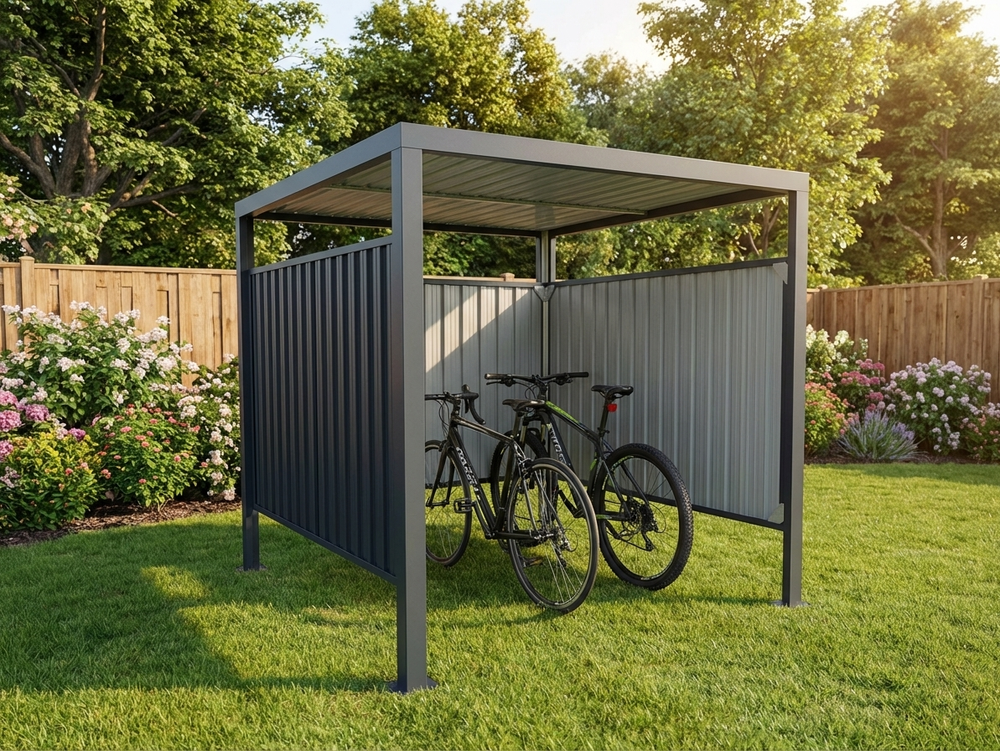 Secure outdoor bike shed in anthracite with powder coated steel