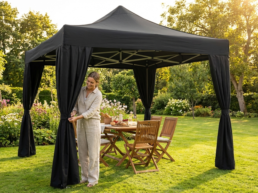 Steel gazebo curtains in black, ideal for outdoor use - view 3