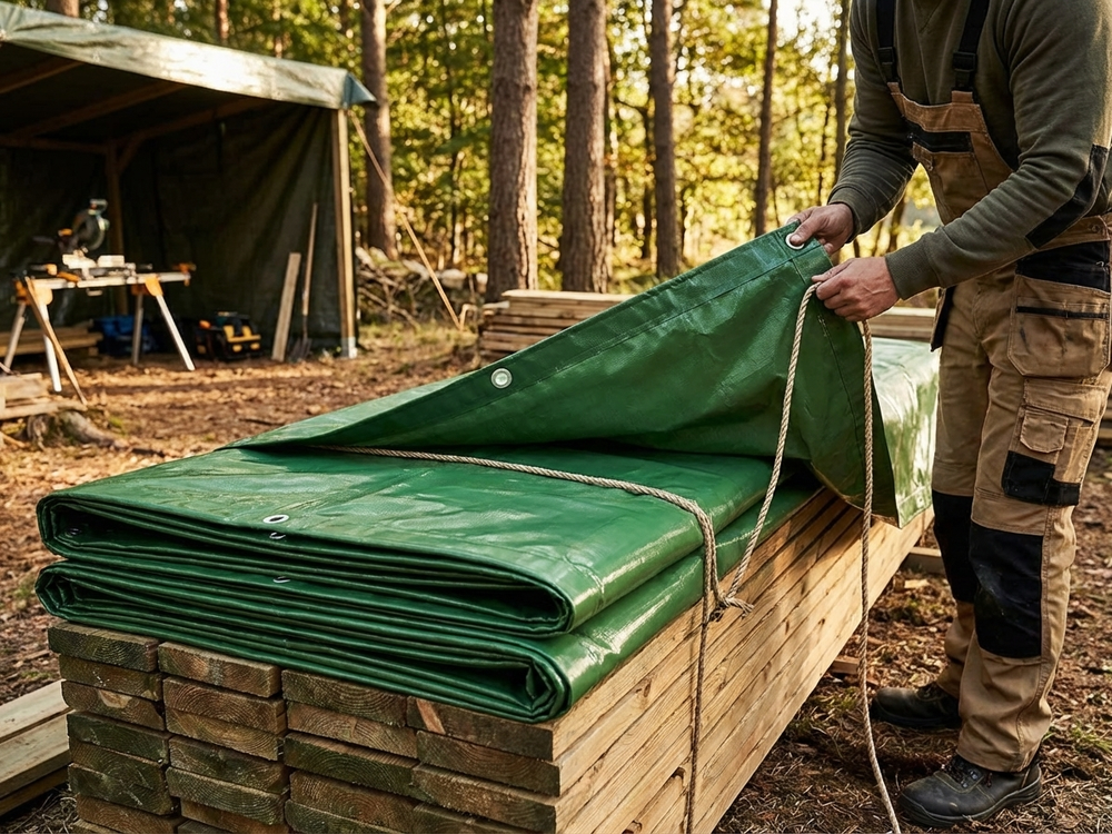 Green PVC tarpaulin 8x10 m, flame retardant for outdoor use - view 3