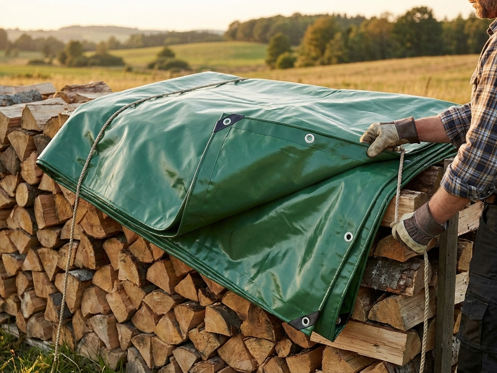 Green PVC tarpaulin 6x8 m, flame retardant, outdoor use - product detail