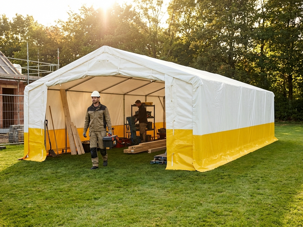 Storage work tent 5x10 m white/yellow PVC flame retardant - view 3