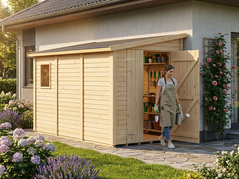 Wooden lean-to shed made from Nordic Spruce for garden storage - view 3