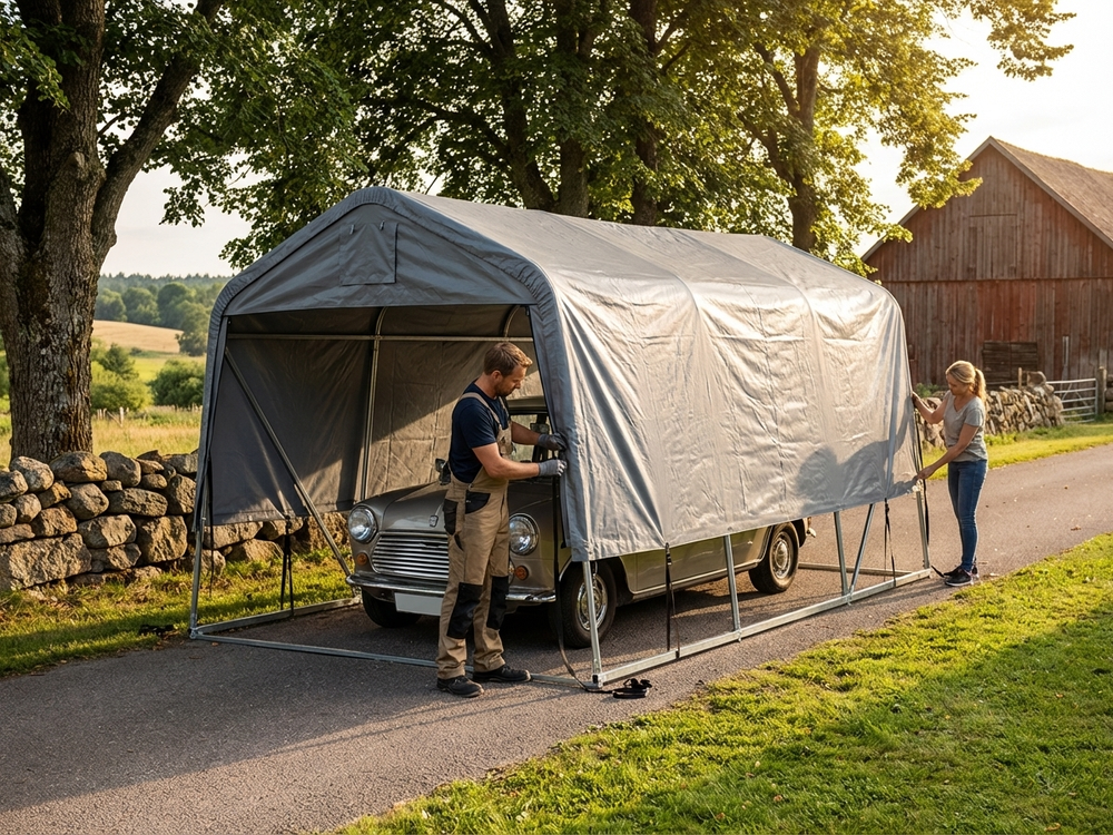 Roof cover for portable garage, 3.6x6 m grey PE tarpaulin