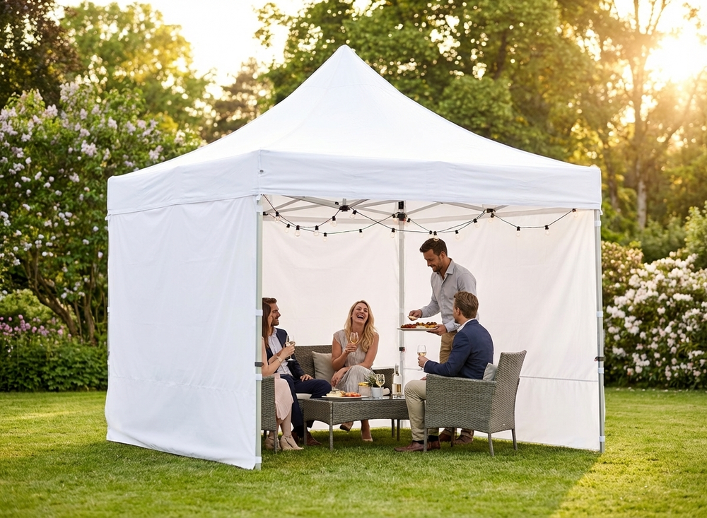 White pop-up gazebo 4x4 meters with flame-retardant aluminium frame - view 3