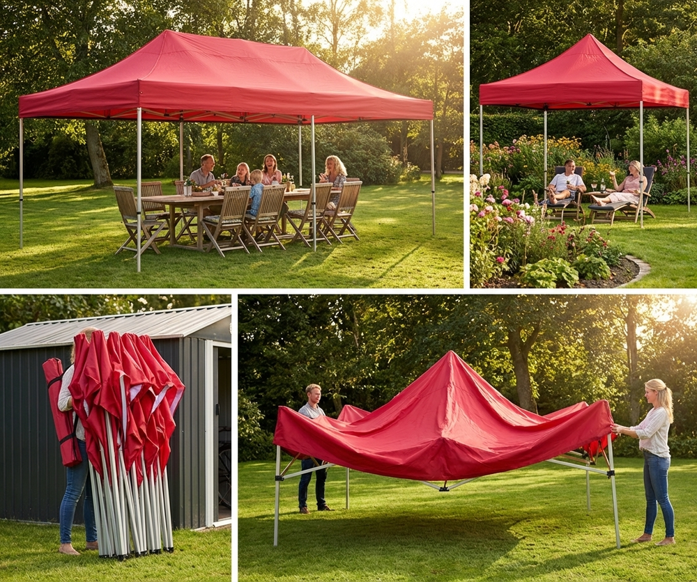 Red pop-up gazebo 4x8m with steel frame for outdoor events - product detail