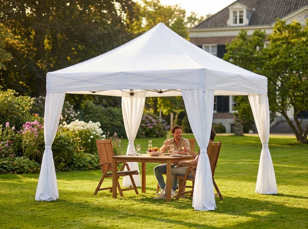 White pop-up gazebo with steel frame for outdoor events