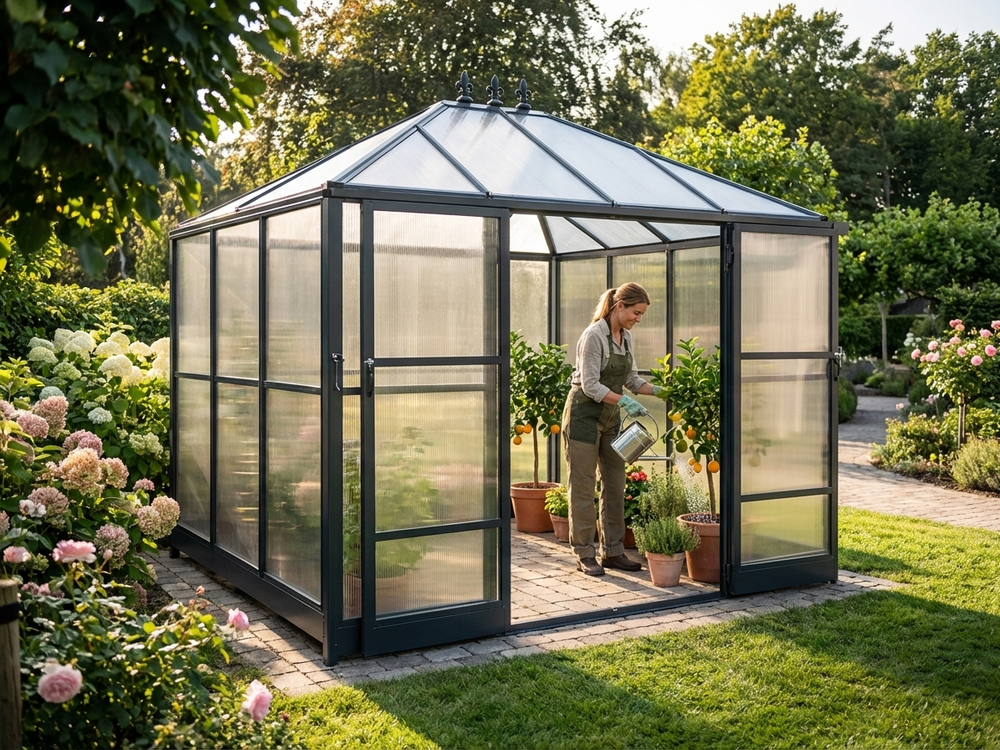 Black polycarbonate orangery with aluminium frame for domestic use - view 3